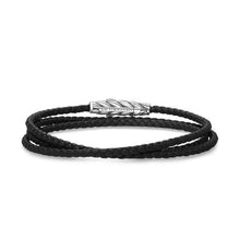 Load image into Gallery viewer, Chevron Triple Wrap Bracelet in Black Leather with Sterling Silver, 3mm
