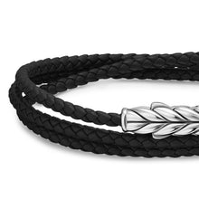 Load image into Gallery viewer, Chevron Triple Wrap Bracelet in Black Leather with Sterling Silver, 3mm