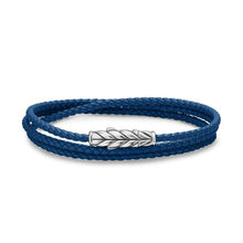 Load image into Gallery viewer, Chevron Triple Wrap Bracelet in Blue Leather with Sterling Silver, 3mm