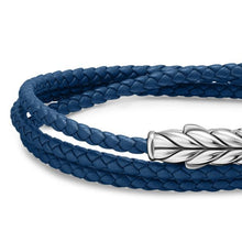 Load image into Gallery viewer, Chevron Triple Wrap Bracelet in Blue Leather with Sterling Silver, 3mm