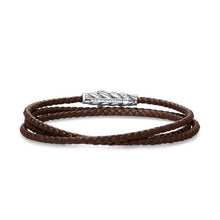 Load image into Gallery viewer, Chevron Triple Wrap Bracelet in Brown Leather with Sterling Silver, 3mm
