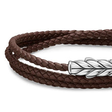 Load image into Gallery viewer, Chevron Triple Wrap Bracelet in Brown Leather with Sterling Silver, 3mm