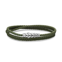 Load image into Gallery viewer, Chevron Triple Wrap Bracelet in Green Leather with Sterling Silver, 3mm