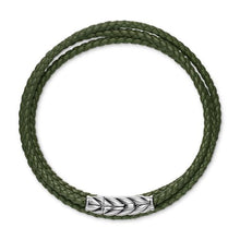 Load image into Gallery viewer, Chevron Triple Wrap Bracelet in Green Leather with Sterling Silver, 3mm