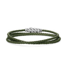 Load image into Gallery viewer, Chevron Triple Wrap Bracelet in Green Leather with Sterling Silver, 3mm