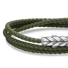 Load image into Gallery viewer, Chevron Triple Wrap Bracelet in Green Leather with Sterling Silver, 3mm