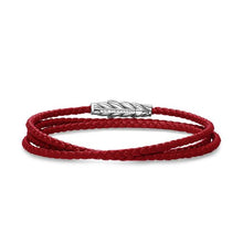 Load image into Gallery viewer, Chevron Triple Wrap Bracelet in Red Leather with Sterling Silver, 3mm