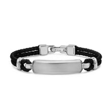 Load image into Gallery viewer, Streamline ID Bar Bracelet in Black Leather with Sterling Silver, 10mm