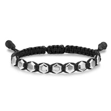 Load image into Gallery viewer, Faceted Woven Bracelet in Sterling Silver with Black Nylon and Black Onyx, 8mm