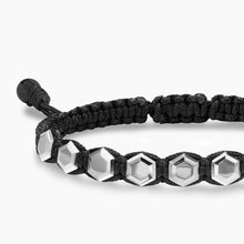 Load image into Gallery viewer, Faceted Woven Bracelet in Sterling Silver with Black Nylon and Black Onyx, 8mm