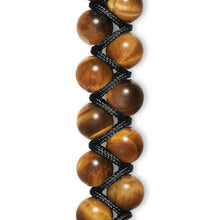 Load image into Gallery viewer, Spiritual Beads Two Row Woven Bracelet with Tiger's Eye, Black Nylon and Sterling Silver, 8mm