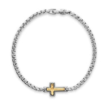 Load image into Gallery viewer, Cross Station Bracelet in Sterling Silver with 14K Yellow Gold, 3.6mm