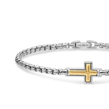 Load image into Gallery viewer, Cross Station Bracelet in Sterling Silver with 14K Yellow Gold, 3.6mm