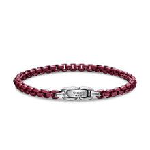 Load image into Gallery viewer, Box Chain Bracelet in Sterling Silver with Burgundy Stainless Steel, 5mm