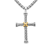 Load image into Gallery viewer, Cable Cross Pendant in Sterling Silver with 18K Yellow Gold, 35mm