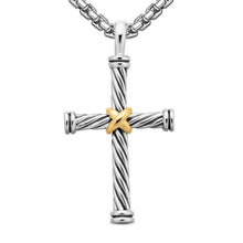 Load image into Gallery viewer, Cable Cross Pendant in Sterling Silver with 18K Yellow Gold, 35mm