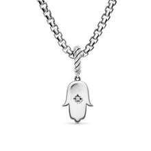Load image into Gallery viewer, Hamsa Amulet in Sterling Silver with Center Diamond, 15.8mm