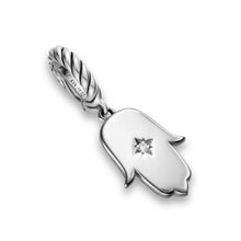 Load image into Gallery viewer, Hamsa Amulet in Sterling Silver with Center Diamond, 15.8mm