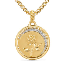 Load image into Gallery viewer, Rose and Thorn Duality Pendant in 18K Yellow Gold with Dark Green Enamel and Diamonds, 22.3mm
