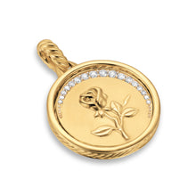 Load image into Gallery viewer, Rose and Thorn Duality Pendant in 18K Yellow Gold with Dark Green Enamel and Diamonds, 22.3mm