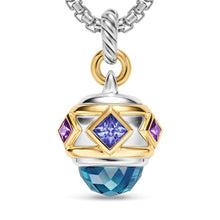 Load image into Gallery viewer, Renaissance Amulet in Sterling Silver with 14K Yellow Gold, Hampton Blue Topaz, Iolite and Amethyst, 29mm