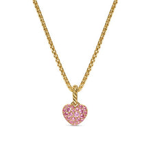 Load image into Gallery viewer, Petite Pave Heart Amulet in 18K Yellow Gold with Pink Sapphires, 7.4mm