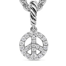 Load image into Gallery viewer, Micro Pave Peace Sign Amulet in Sterling Silver with Diamonds, 7.6mm