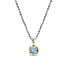 Load image into Gallery viewer, Mini Cushion Cut Amulet in Sterling Silver with 14K Yellow Gold and Sky Blue Topaz, 7.6mm