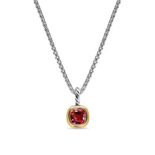 Load image into Gallery viewer, Mini Cushion Cut Amulet in Sterling Silver with 14K Yellow Gold and Rhodolite Garnet, 7.6mm