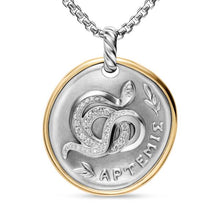 Load image into Gallery viewer, Artemis Medallion Amulet in Sterling Silver with 14K Yellow Gold and Diamonds, 29.5mm