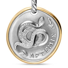Load image into Gallery viewer, Artemis Medallion Amulet in Sterling Silver with 14K Yellow Gold and Diamonds, 29.5mm