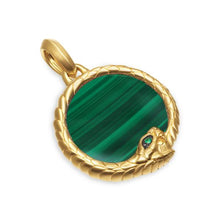 Load image into Gallery viewer, Ouroboros Amulet in 18K Yellow Gold with Malachite and Emeralds, 25mm