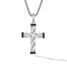 Load image into Gallery viewer, DY Helios Cross Pendant in Sterling Silver with Pave Black Diamonds