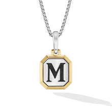 Load image into Gallery viewer, M Initial Amulet in Sterling Silver with 14K Yellow Gold, 17mm