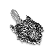 Load image into Gallery viewer, Petrvs Wolf Amulet in Sterling Silver with Black Diamonds, 26mm