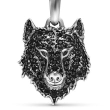 Load image into Gallery viewer, Petrvs Wolf Amulet in Sterling Silver with Black Diamonds, 26mm