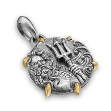 Load image into Gallery viewer, Poseidon Amulet in Sterling Silver with 18K Yellow Gold, 26.4mm