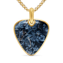 Load image into Gallery viewer, Streamline Pick Amulet in 18K Yellow Gold with Pietersite, 31mm