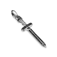 Load image into Gallery viewer, Pave Sword Amulet in Sterling Silver with Black Diamonds, 41.3mm
