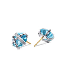 Load image into Gallery viewer, Cable Wrap Stud Earrings in Sterling Silver with Blue Topaz and Diamonds, 11mm