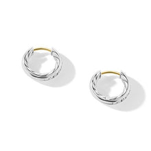 Load image into Gallery viewer, Sculpted Cable Huggie Hoop Earrings in Sterling Silver with Diamonds