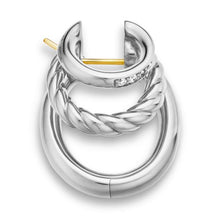 Load image into Gallery viewer, DY Mercer Three Row Hoop Earrings in Sterling Silver with Diamonds, 21mm