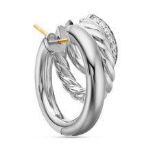 Load image into Gallery viewer, DY Mercer Three Row Hoop Earrings in Sterling Silver with Diamonds, 21mm