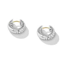 Load image into Gallery viewer, Sculpted Cable Micro Pave Hoop Earrings in Sterling Silver