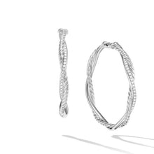 Load image into Gallery viewer, Petite Infinity Hoop Earrings in Sterling Silver with Pave Diamonds