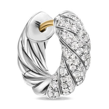 Load image into Gallery viewer, Sculpted Cable Hoop Earrings in Sterling Silver with Diamonds, 14.4mm