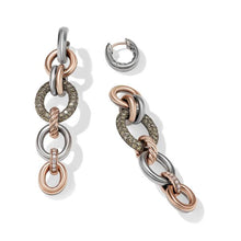 Load image into Gallery viewer, DY Mercer Linked Melange Drop Earrings in Sterling Silver with 18K Rose Gold and Pave Cognac Diamonds