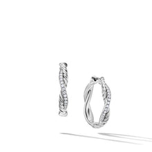 Load image into Gallery viewer, Petite Infinity Hoop Earrings in Sterling Silver with Pave Diamonds