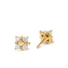Load image into Gallery viewer, Petite Modern Renaissance Pyramid Pearl Stud Earrings in 18K Yellow Gold with Diamonds, 8mm