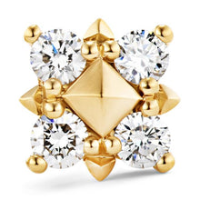 Load image into Gallery viewer, Petite Modern Renaissance Pyramid Pearl Stud Earrings in 18K Yellow Gold with Diamonds, 8mm